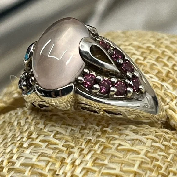 Vintage Sterling Silver Moonstone & Purple Gemstone Ring - Size 7 - Picture 5 of 17
